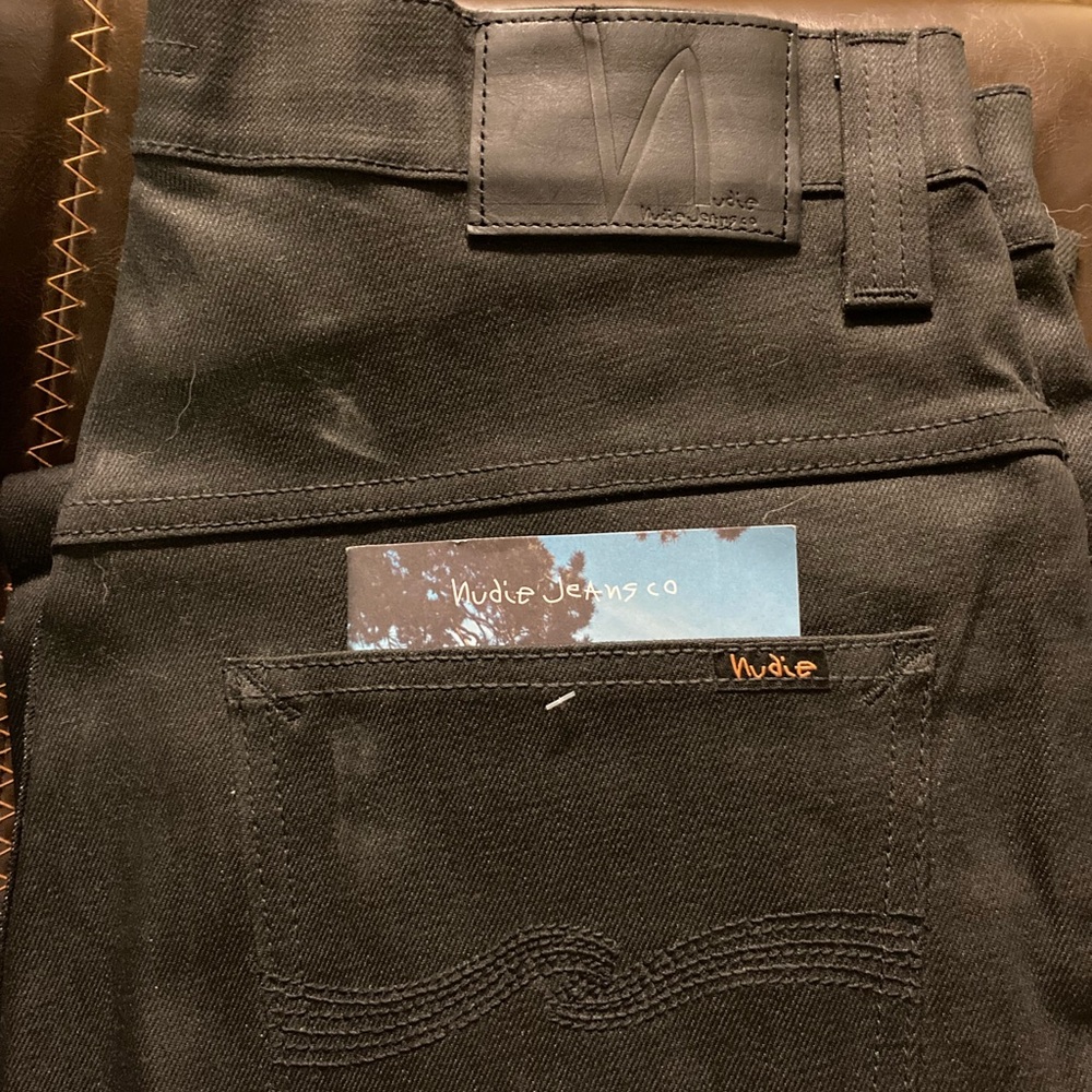 Men’s Black waxed nudie jeans size 32 x 32, never worn, tag on